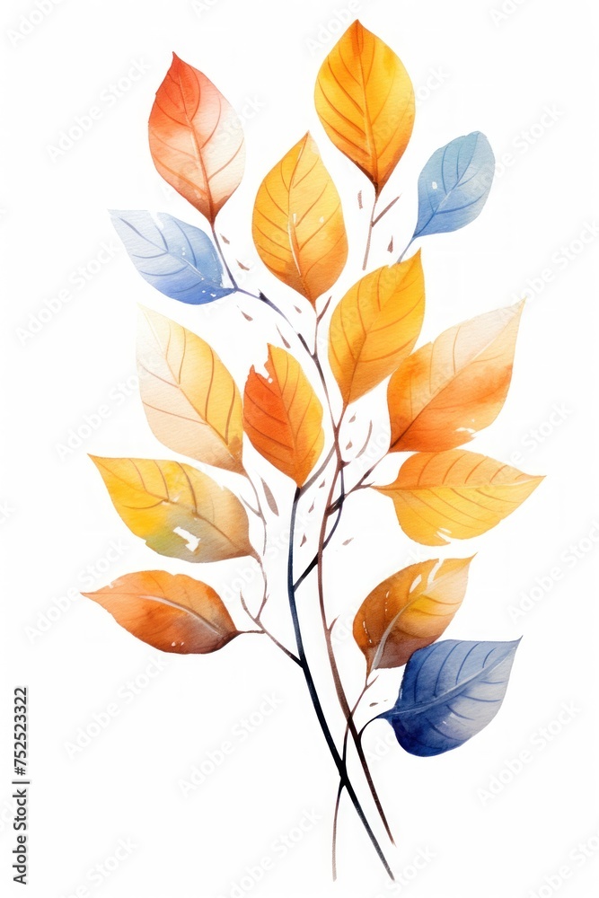 Hand drawn Autumn foliage leaf branch watercolor. Vector illustration