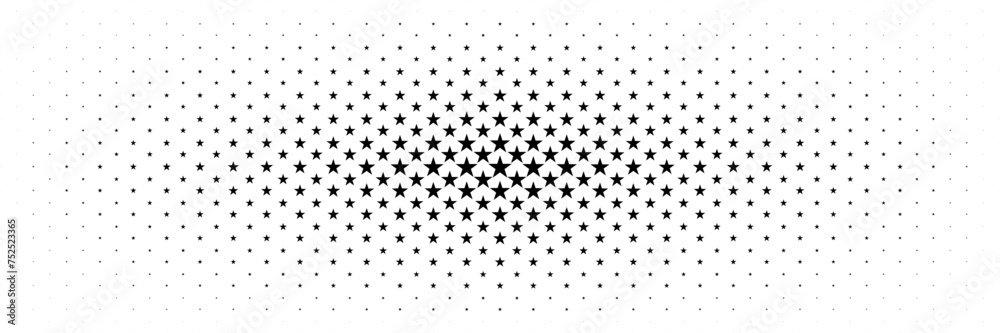 horizontal halftone of black star design for pattern and background.