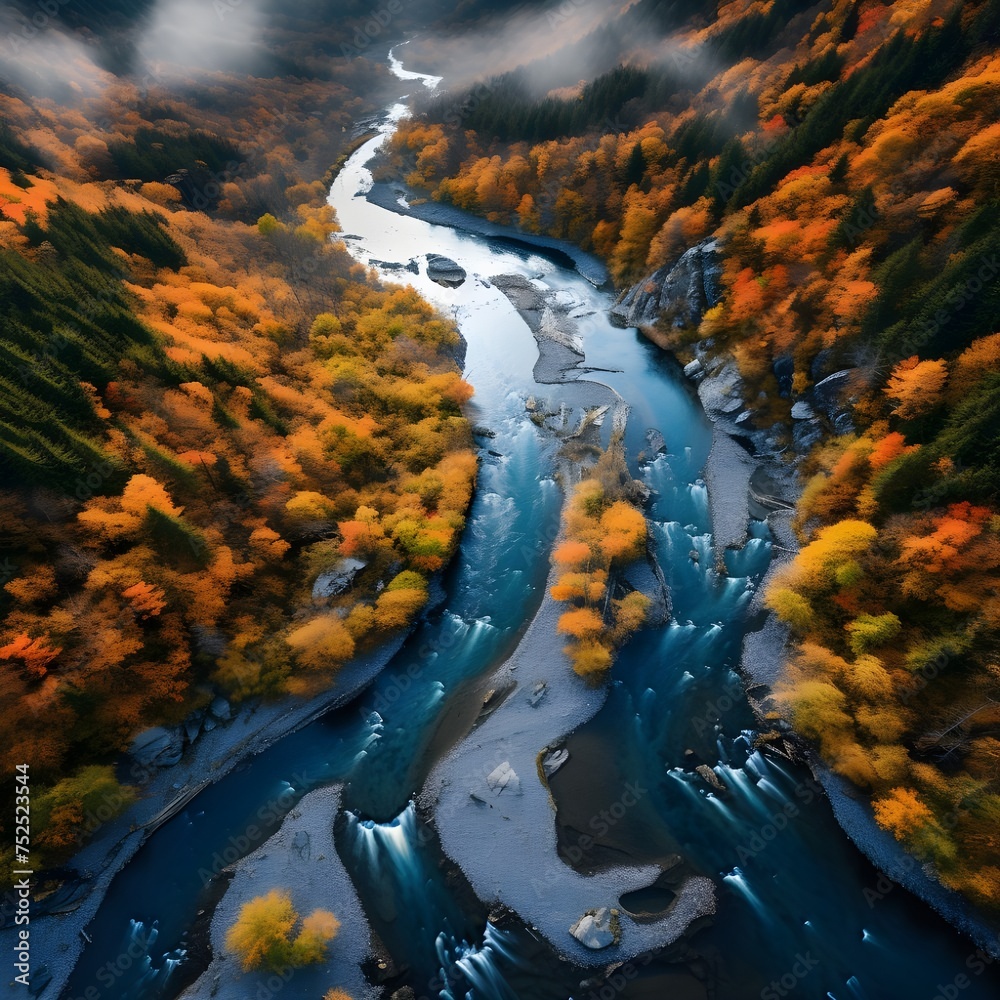a river amidst fall foliage. Wide-angle shots capture the season's vibrant colors and serene landscapes. Perfect for design and nature-inspired projects.