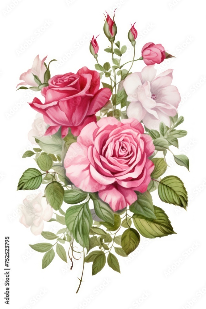 Gorgeous Pink roses compositions. Watercolor illustrations isolated on white background
