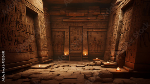Interior of dark tomb in Egypt photo