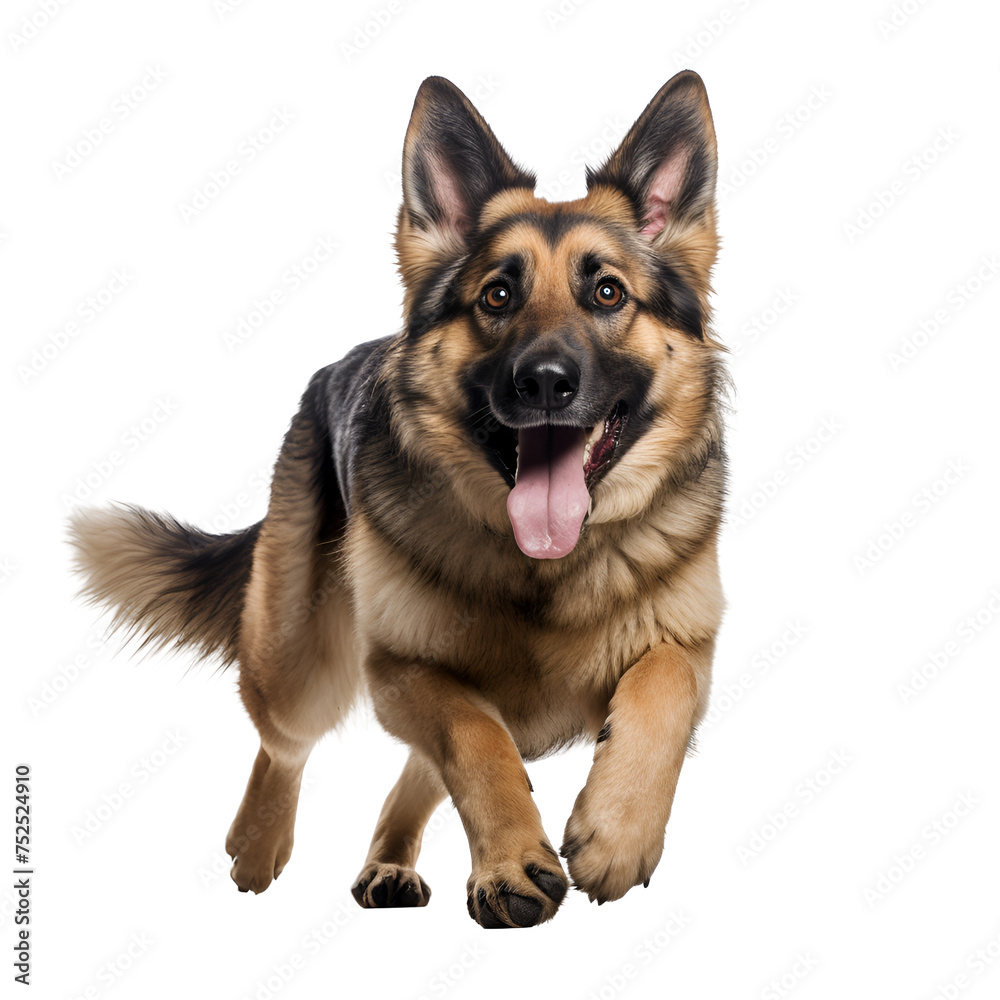 Experience the Happiness of a German Shepherd Dog Running and Playing, Isolated on Transparent Background, PNG