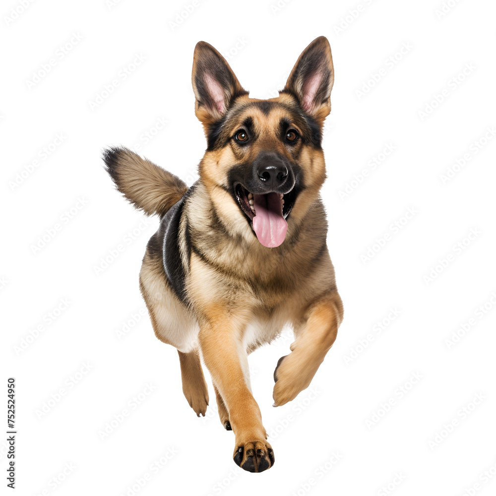 A Happy Day of Running and Playing for a German Shepherd Dog, Isolated on Transparent Background, PNG
