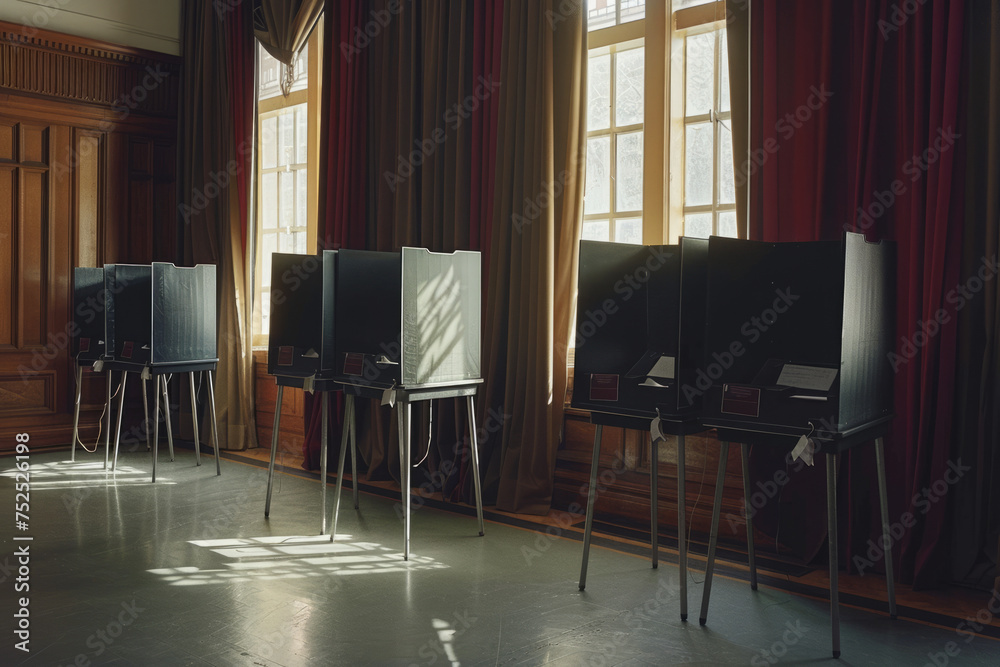 a row of election voting booths for people to cast their vote