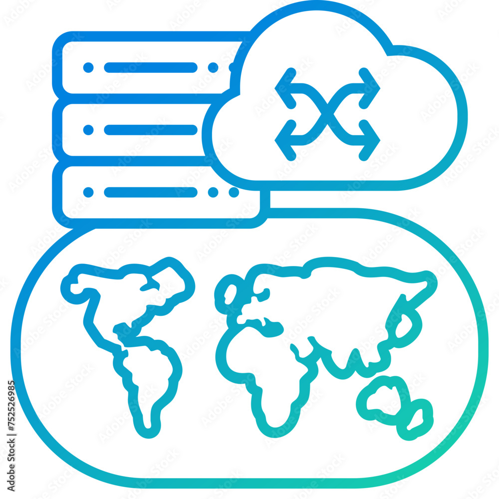 Fibre Internet - IP Transit Icon, Gradient, Blue, Green, Outline Fibre Internet - IP Transit Icon, Gradient, Blue, Green, Outline
