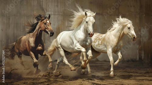 Unusual fairytale running horses in a dynamo