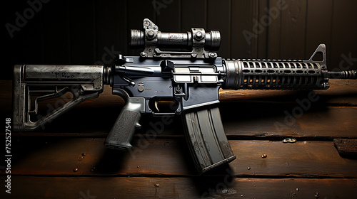 automatic carbine on the wooden floor photo