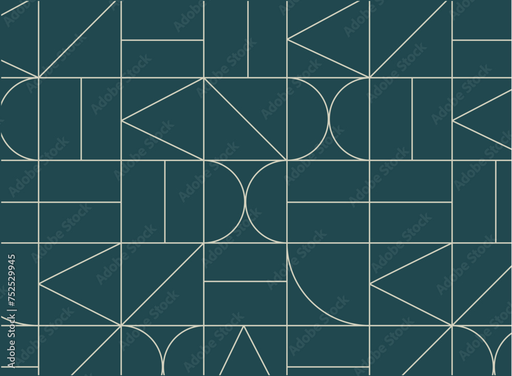 Art deco seamless geometrical vintage pattern drawing on green background.