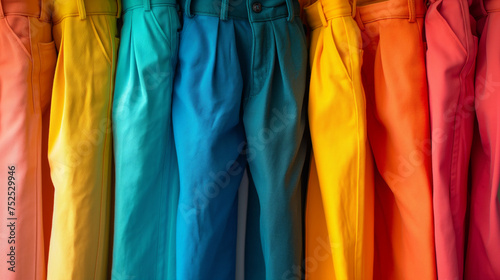 A row of multi-colored pants.