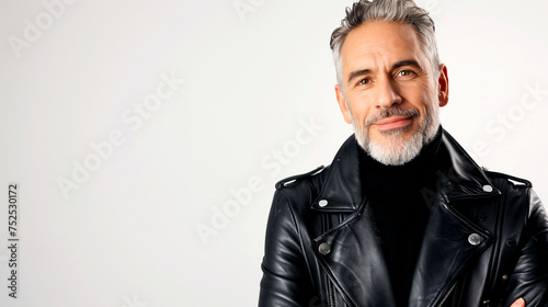 Fashionable Elegant Man in a Black Leather Jacket Looking at the Camera © PETR BABKIN