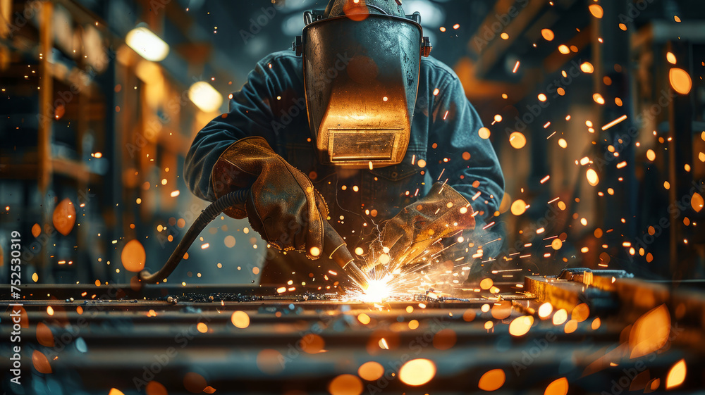 A welder working with metal and sparks