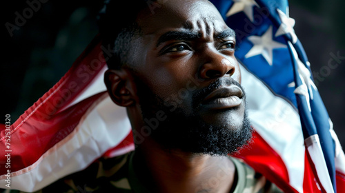 African American Man with American Flag on US Independence Day