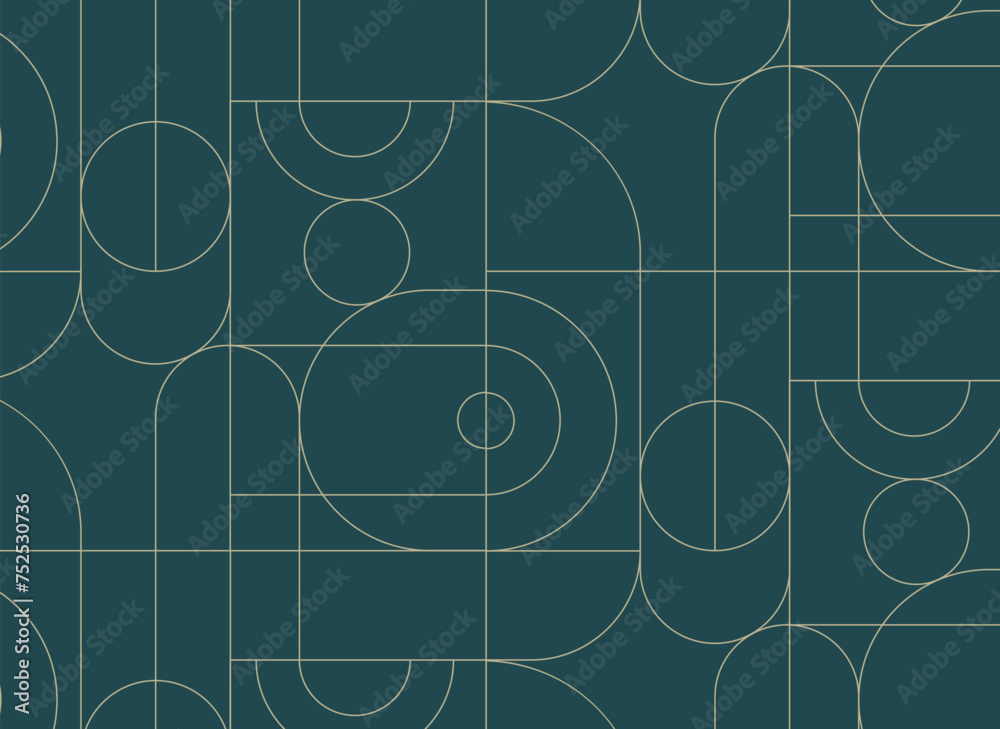Art deco radial seamless vintage pattern drawing on green background.