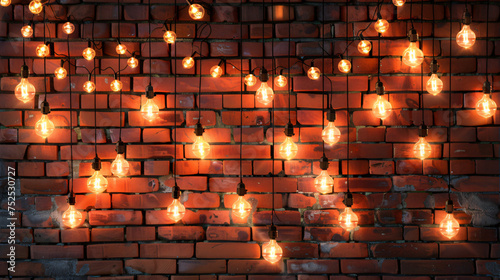Wall decorated with glowing light bulbs background