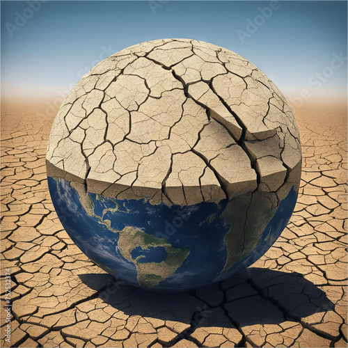 The surface of the globe of planet Earth is cracked from drought.