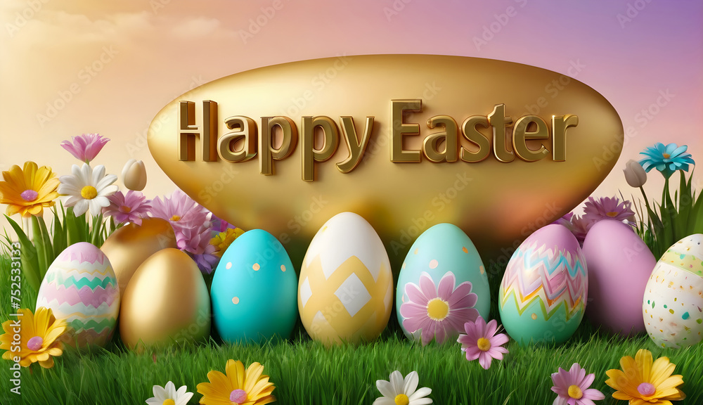 Happy Easter Colorful Copy space text Easter eggs background 