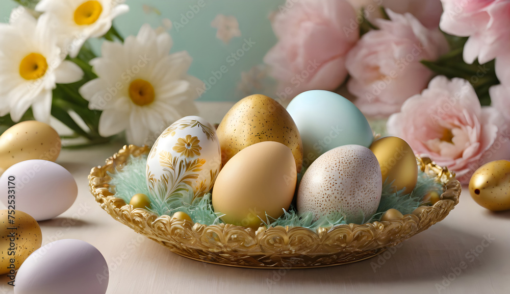 Happy Easter Colorful Copy space text Easter eggs background Happy Easter Colorful Copy space text Easter eggs background