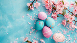 This image captures Easter with pastel-colored eggs and cherry blossoms, portraying a sense of renewal and life in spring