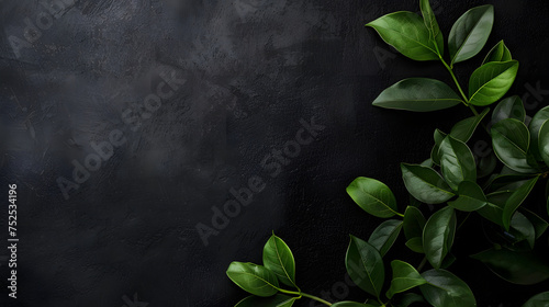 Beautiful black background with floral elements, black background as a wallpaper for text and presentations