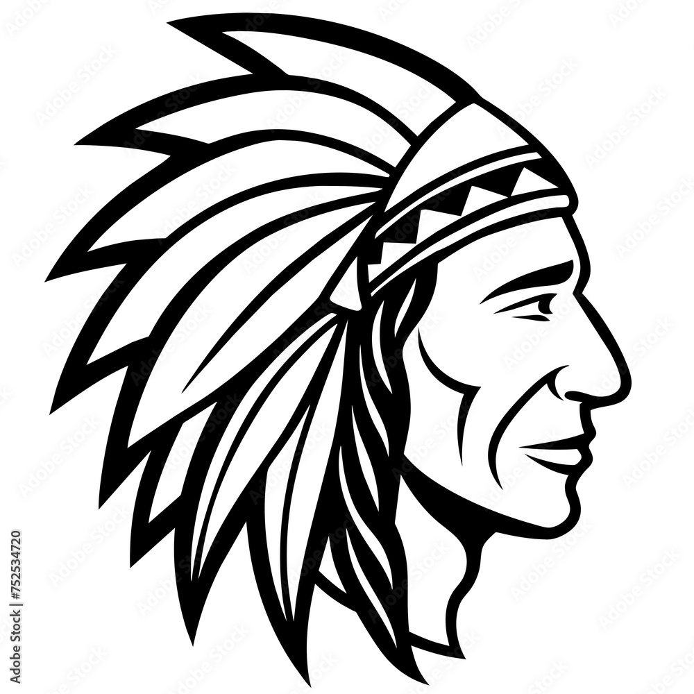 Black Outline Of A Native American s Head And Shoulders Illustrates A black-outline-of-a-native-american-s-head-and-shoulders-illustrates-a