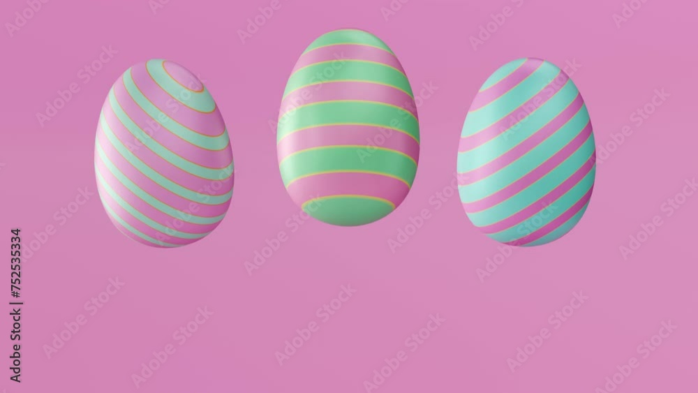 Striped green, pink and blue eggs rotating, looped animation Striped green, pink and blue eggs rotating, looped animation