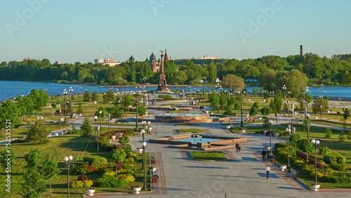 Arrow Park, Monument to the 1000th anniversary of Yaroslavl and the Church of John Chrysostom in Korovniki. Yaroslavl, Russia. photo