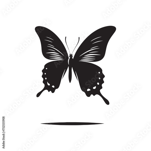 Fluttering Elegance: Vector Butterfly Silhouette - Embodying the Grace and Beauty of Nature's Delicate Winged Creatures. Minimalist black butterfly illustration.