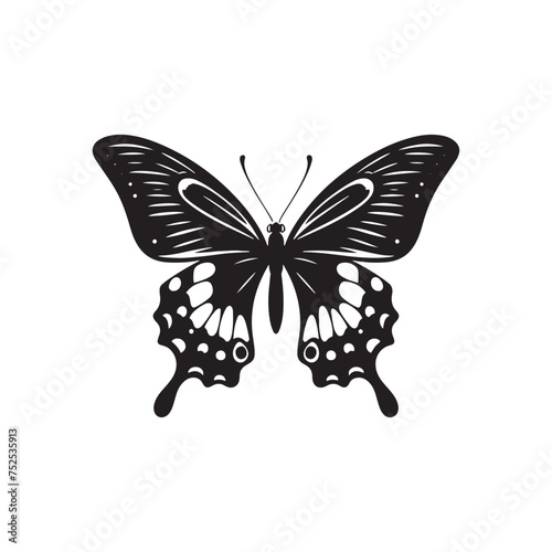 Fluttering Elegance: Vector Butterfly Silhouette - Embodying the Grace and Beauty of Nature's Delicate Winged Creatures. Minimalist black butterfly illustration.