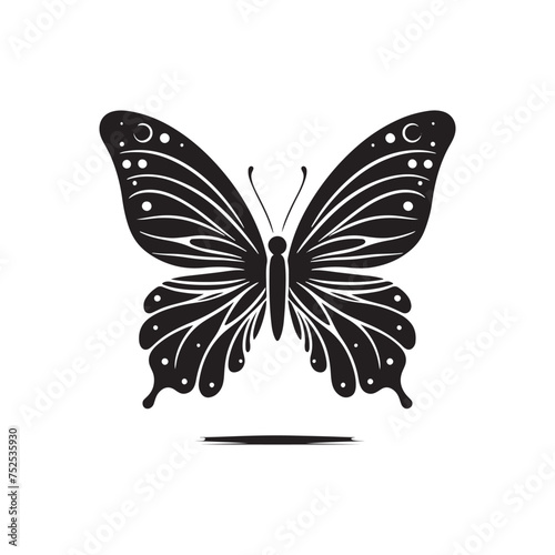 Fluttering Elegance: Vector Butterfly Silhouette - Embodying the Grace and Beauty of Nature's Delicate Winged Creatures. Minimalist black butterfly illustration.