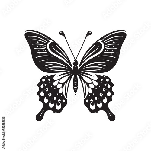 Fluttering Elegance: Vector Butterfly Silhouette - Embodying the Grace and Beauty of Nature's Delicate Winged Creatures. Minimalist black butterfly illustration.