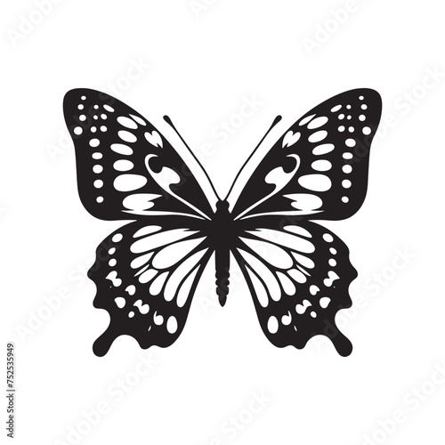 Fluttering Elegance: Vector Butterfly Silhouette - Embodying the Grace and Beauty of Nature's Delicate Winged Creatures. Minimalist black butterfly illustration.