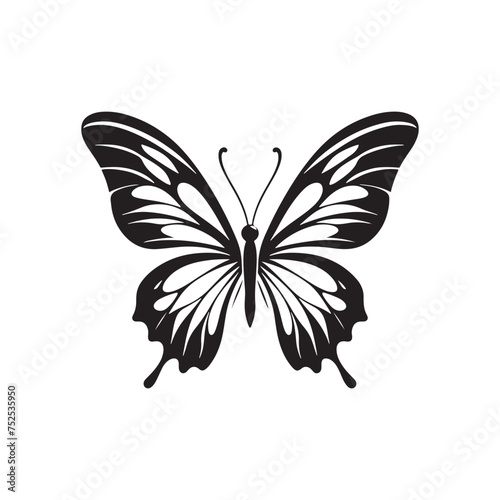 Fluttering Elegance: Vector Butterfly Silhouette - Embodying the Grace and Beauty of Nature's Delicate Winged Creatures. Minimalist black butterfly illustration.