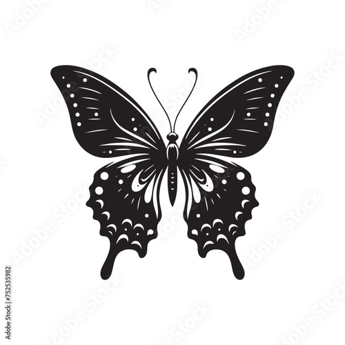 Fluttering Elegance: Vector Butterfly Silhouette - Embodying the Grace and Beauty of Nature's Delicate Winged Creatures. Minimalist black butterfly illustration.