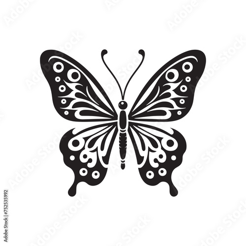 Fluttering Elegance: Vector Butterfly Silhouette - Embodying the Grace and Beauty of Nature's Delicate Winged Creatures. Minimalist black butterfly illustration.