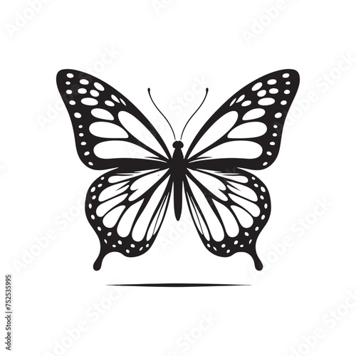 Fluttering Elegance: Vector Butterfly Silhouette - Embodying the Grace and Beauty of Nature's Delicate Winged Creatures. Minimalist black butterfly illustration.