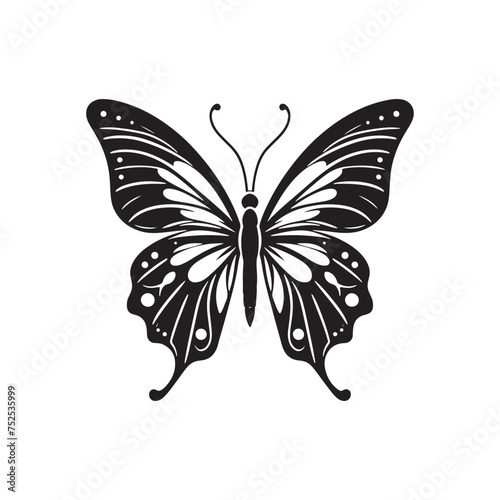 Fluttering Elegance: Vector Butterfly Silhouette - Embodying the Grace and Beauty of Nature's Delicate Winged Creatures. Minimalist black butterfly illustration.