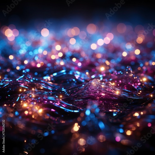 Abstract wave illuminated with glowing white particles against a dark background. 