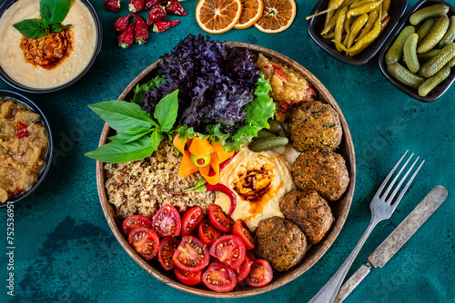 Falafel patties in the plate. These vegan meatballs are made with chickpeas.