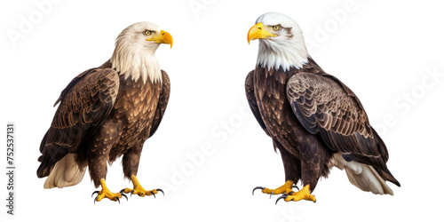 Collection set of two Bald Eagles isolated on transparent a white background