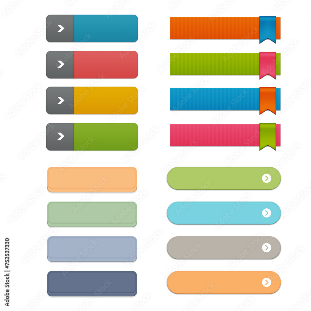 Set of buttons in different styles and colours Set of buttons in different styles and colours