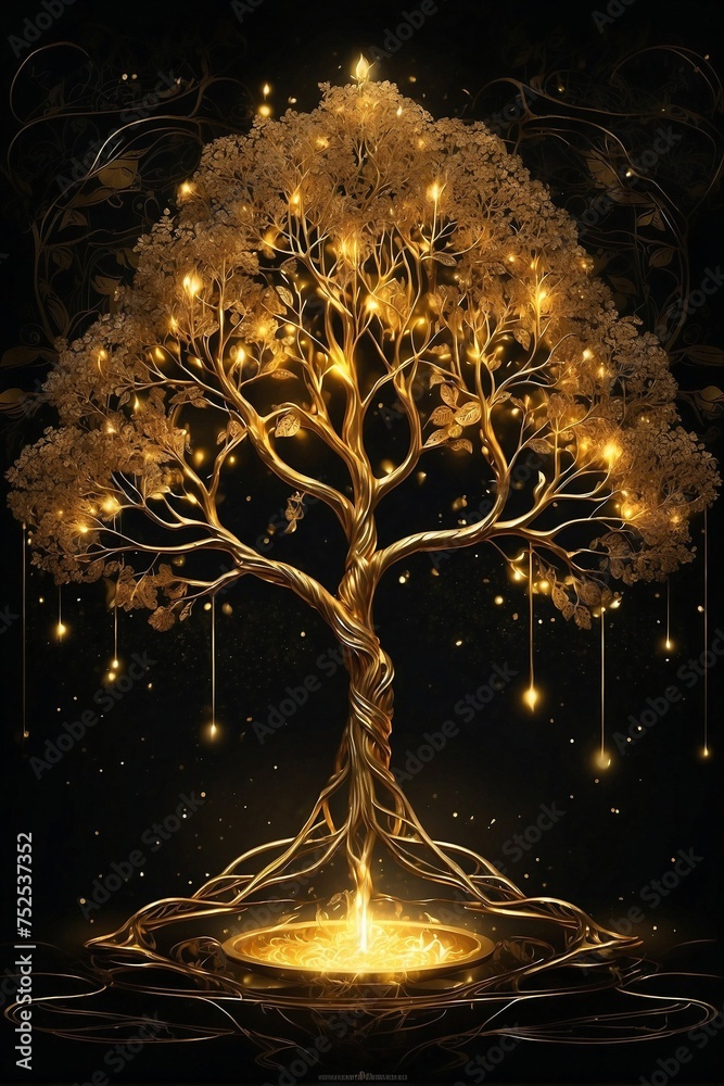 Golden tree on a black background