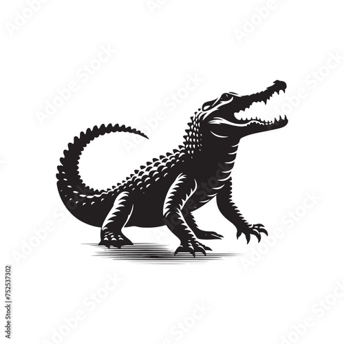 River Guardian: Vector Crocodile Silhouette - Capturing the Majesty and Strength of Nature's Stealthy Waterfront Predator. Minimalist black crocodile illustration.