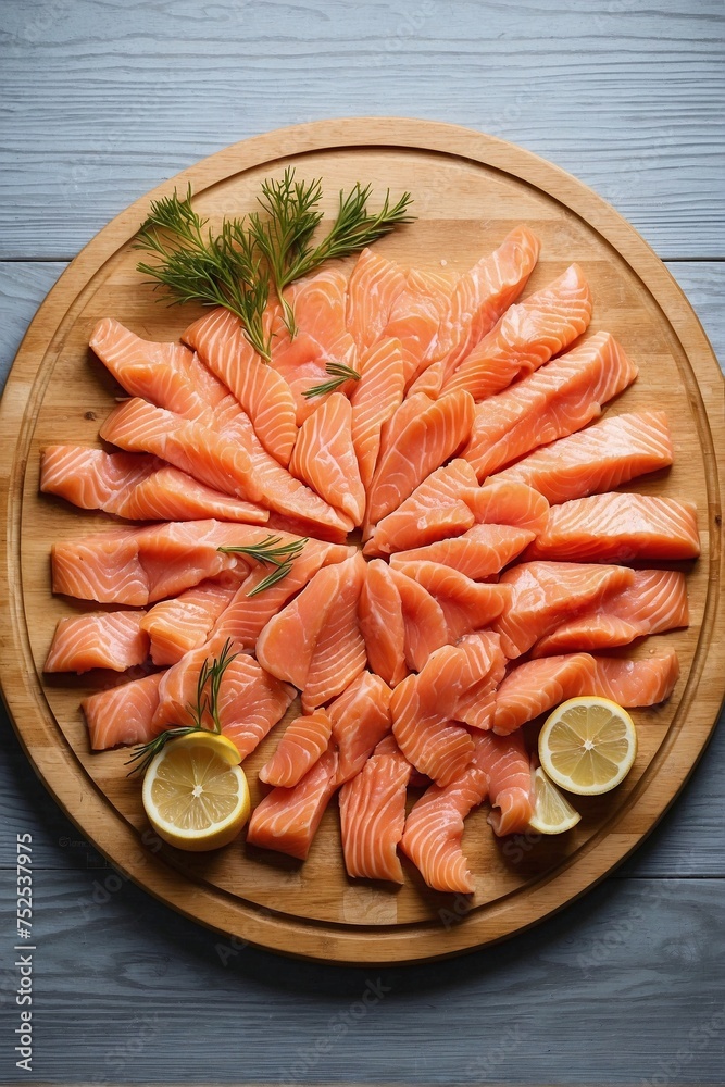 Piece of Salmon on Round Wooden Cutting Board Piece of Salmon on Round Wooden Cutting Board