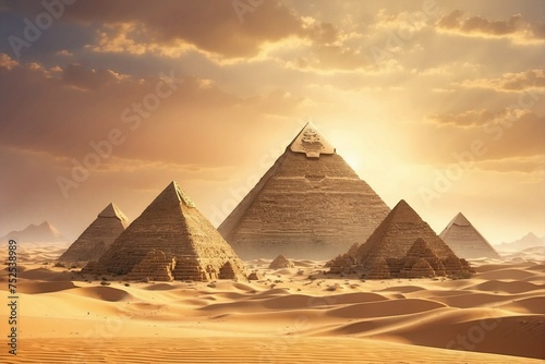 Pyramids in the desert  Ancient grandeur.