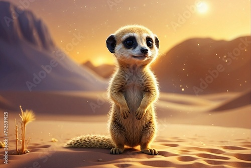 Cute little Meerkat in the desert: Golden aura.