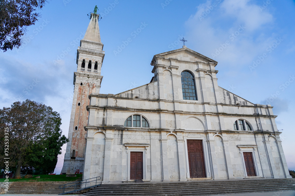 saint euphemia church on the hill in Rovinj Croatia with blue sky