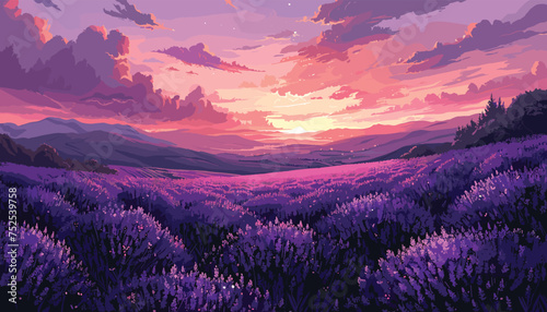 Lavender Fields in Pastel, lavender illustration, pastel colors, field of flowers design vector illustration background © gfx_nazim