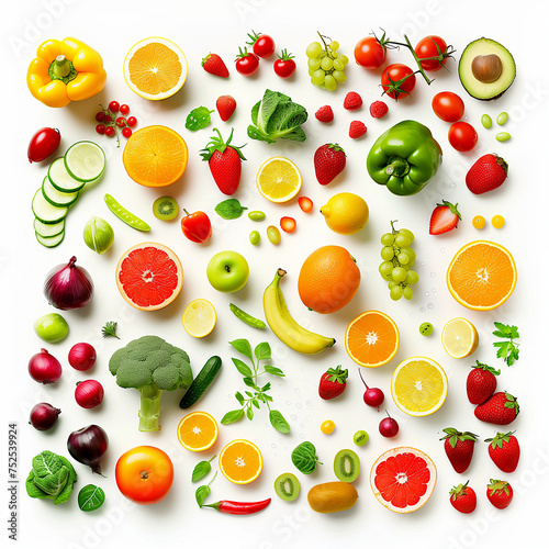 Fresh Assortment of Fruits and Vegetables Top View