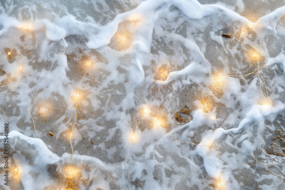 White water with sparkle lights, golden details background
