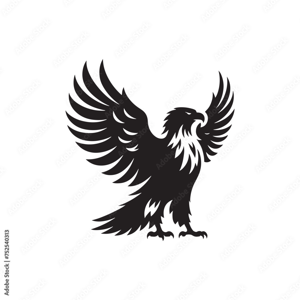 Obraz premium Sovereign Skies: Vector Eagle Silhouette - Capturing the Majesty and Freedom of Nature's Majestic Bird of Prey. Minimalist black eagle illustration.